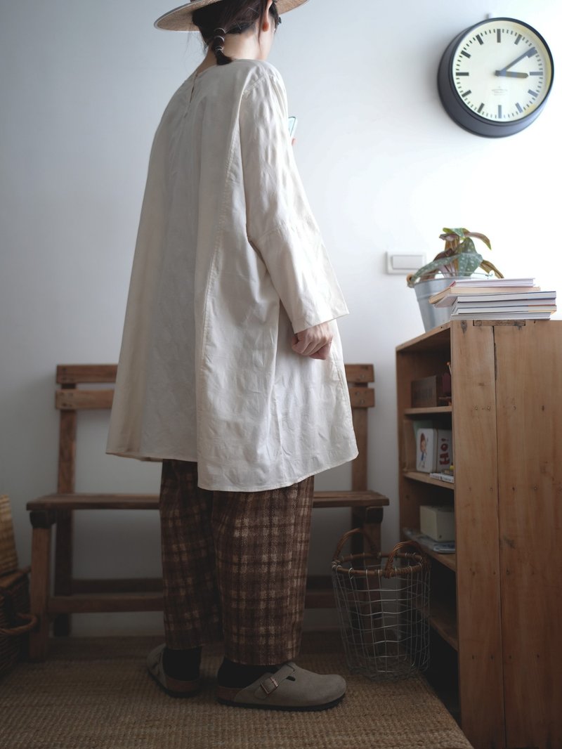 米白圆点缇花超宽版洋装 - 洋装/连衣裙 - 棉．麻 白色