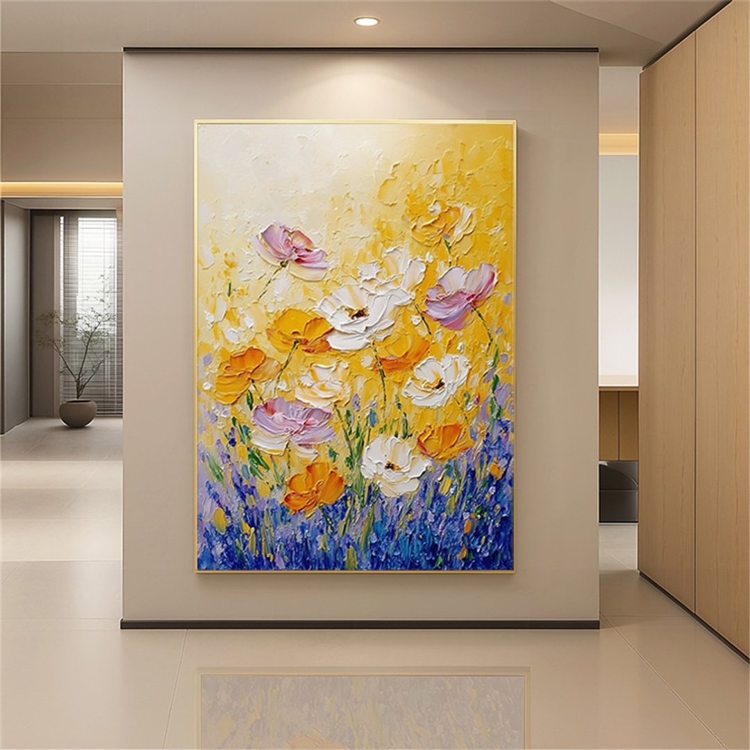 花语 手绘花卉油画现代抽象装饰画原创客厅餐厅走廊玄关卧室挂画 - 海报/装饰画/版画 - 亚麻 多色