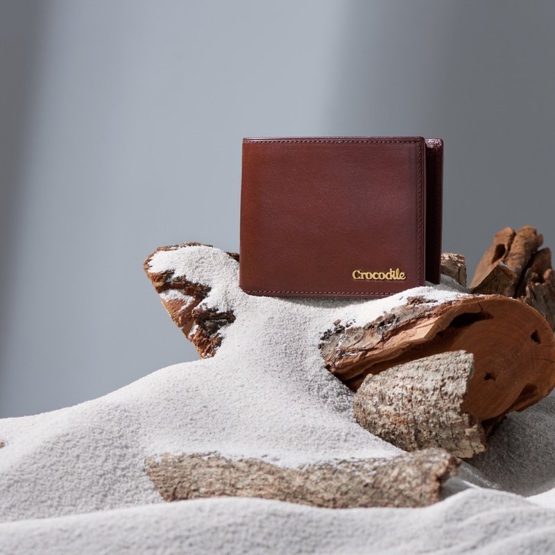 【情人节礼物/24H速出货】真皮皮夹/短夹 男女适用 植鞣革 8卡夹 - 皮夹/钱包 - 真皮 咖啡色