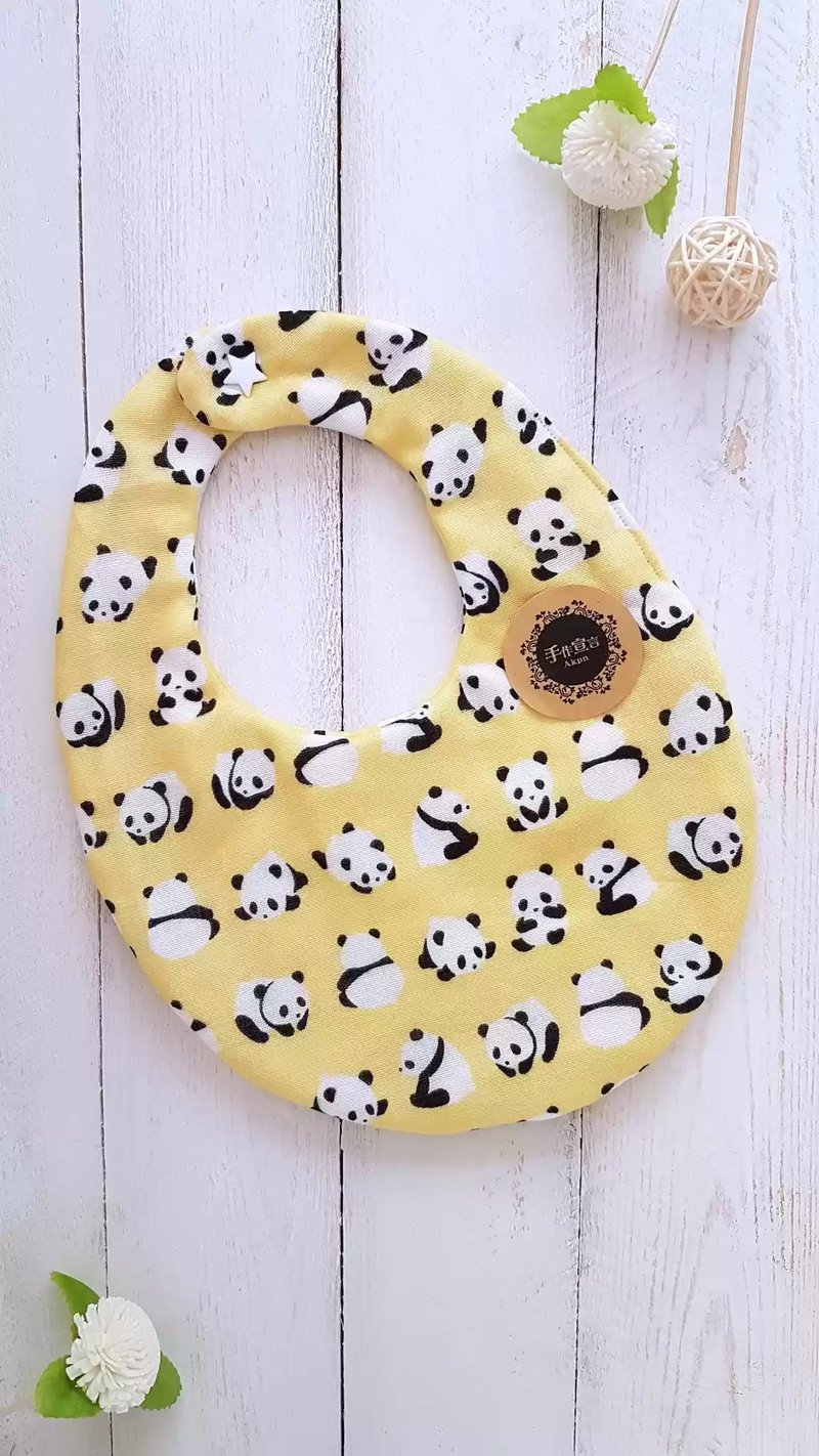 AKPN八重纱100%cotton双面蛋型围兜口水巾-金黄猫熊 - 围嘴/口水巾 - 棉．麻 黄色