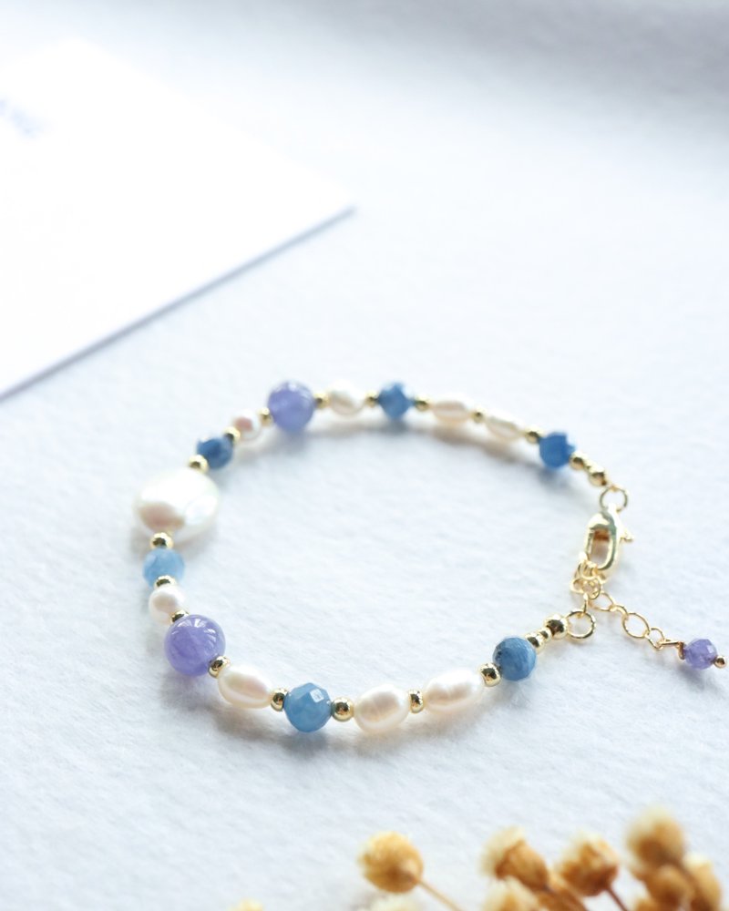 蓝晶坦桑石巴洛克珍珠手链 18KGF 海洋诗篇 - 手链/手环 - 半宝石 