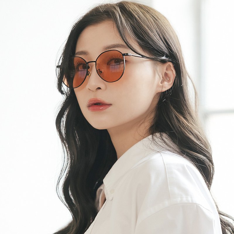 昫日的松时光影│黄丹橘简约精致金属圆框墨镜│UV400太阳眼镜 - 墨镜 - 其他金属 橘色