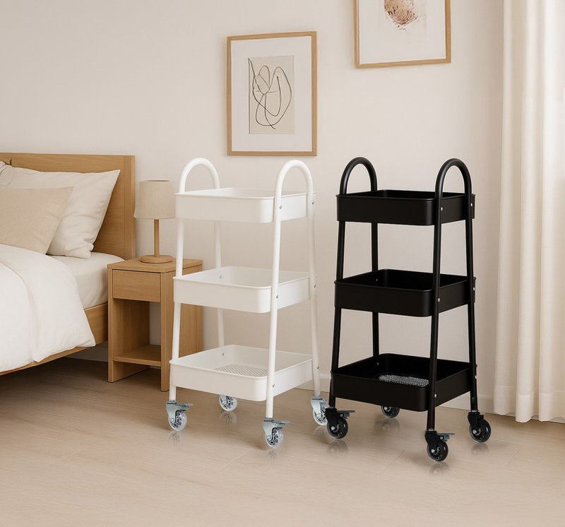 AXL 工业风 全铁制 三层收纳推车 附轮可移动层架 多功能收纳架 - 置物架/篮子 - 其他金属 黑色