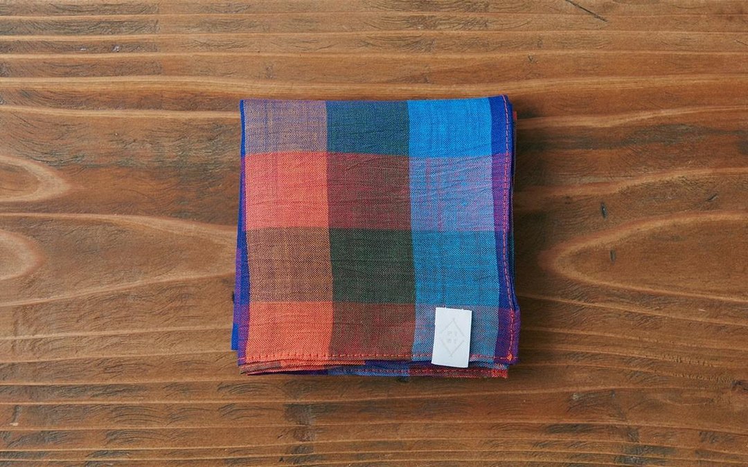 Lamy tinted dyed check handkerchief blue × orange - 其他 - 棉 蓝色