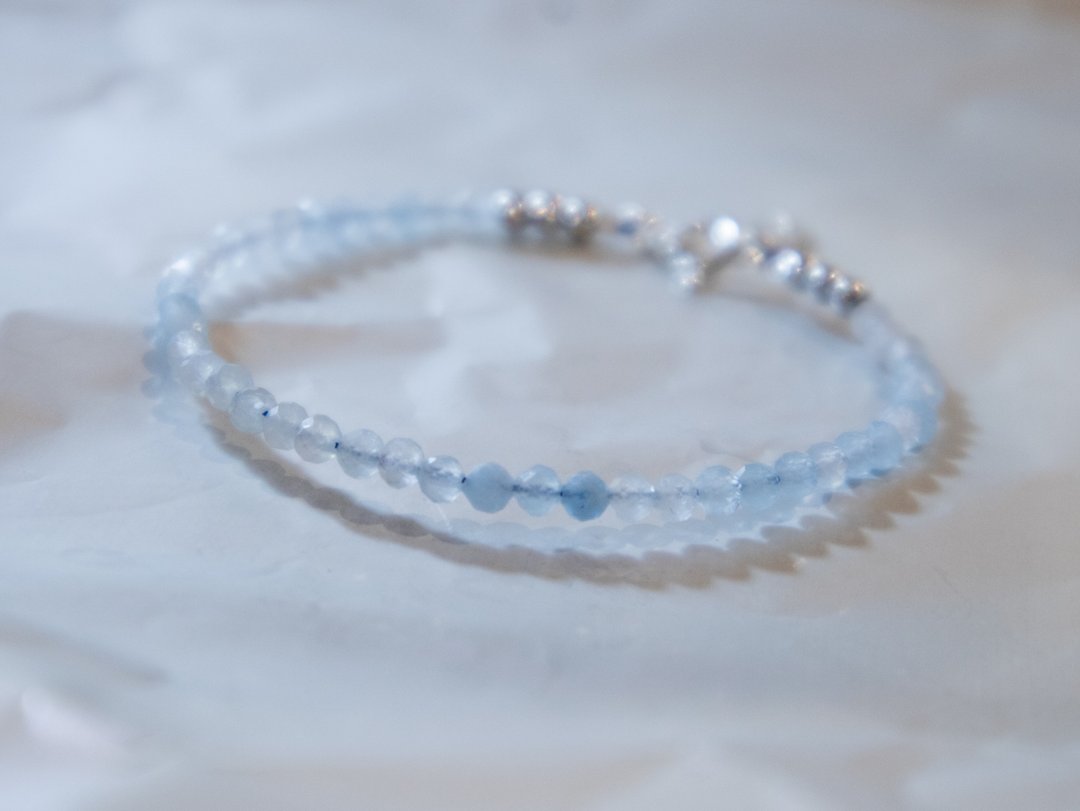 海蓝宝 三月诞生石925 SILVER 切面海蓝宝  3mm- 细致手链 - 手链/手环 - 宝石 蓝色