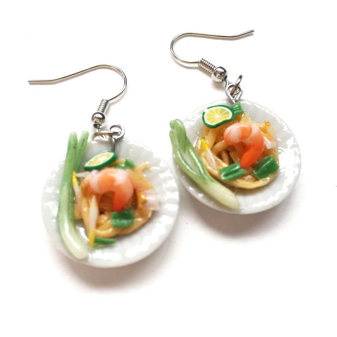 Thaifood 4 earring pat thai - 耳环/耳夹 - 粘土 绿色