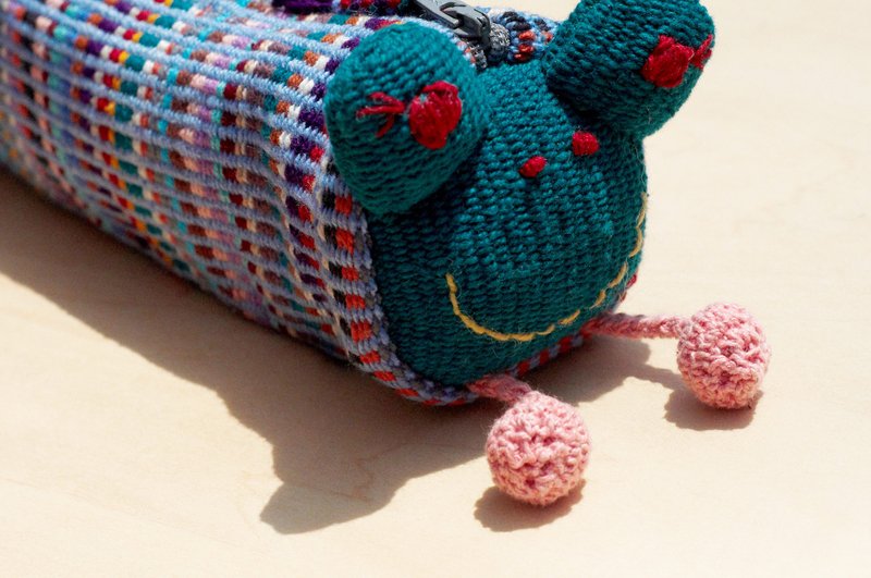 限量一件 手工织布长型动物收纳包 / 笔袋 / 化妆包  / 笔盒 -  绿色青蛙 - 铅笔盒/笔袋 - 棉．麻 多色