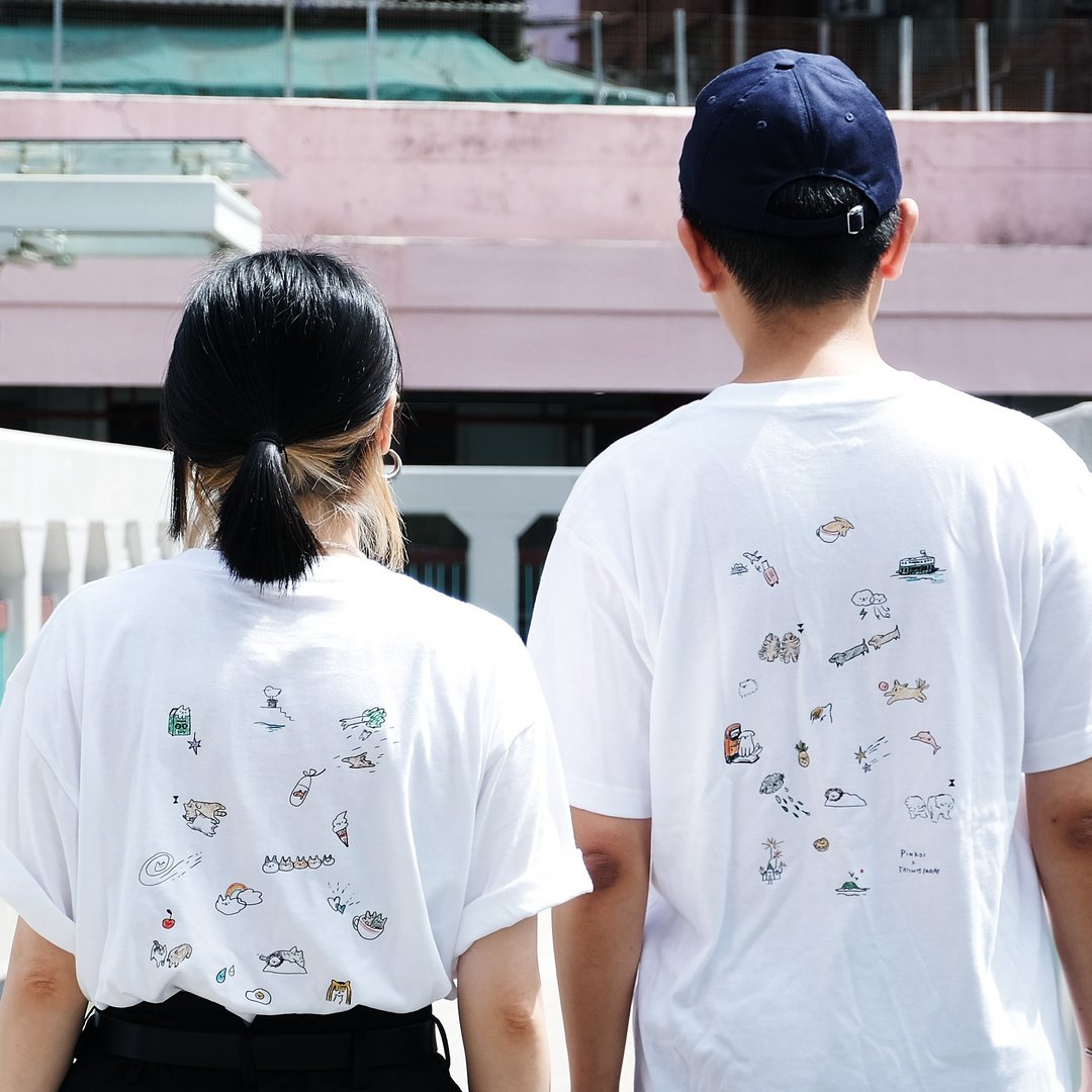 Pinkoi x tattoo on friday 香港陀地小狗 Tee & 纹身贴纸组 - 女装 T 恤 - 棉．麻 多色