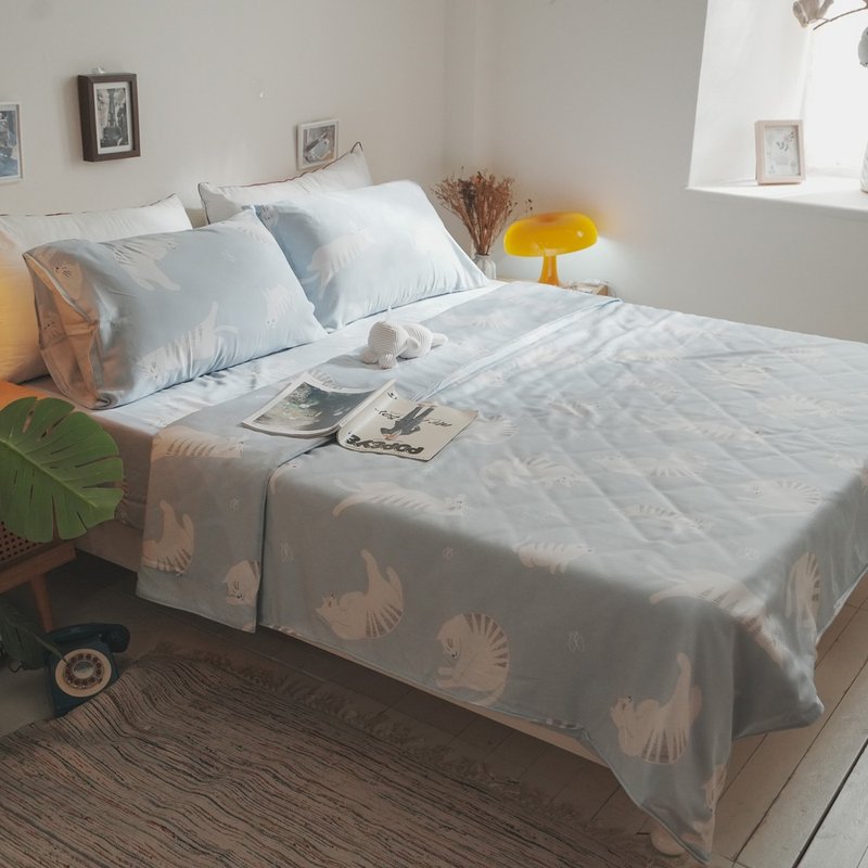 眠眠猫 薄床包两用被组(50支) 100%天丝 台湾制 - 寝具 - 其他材质 蓝色