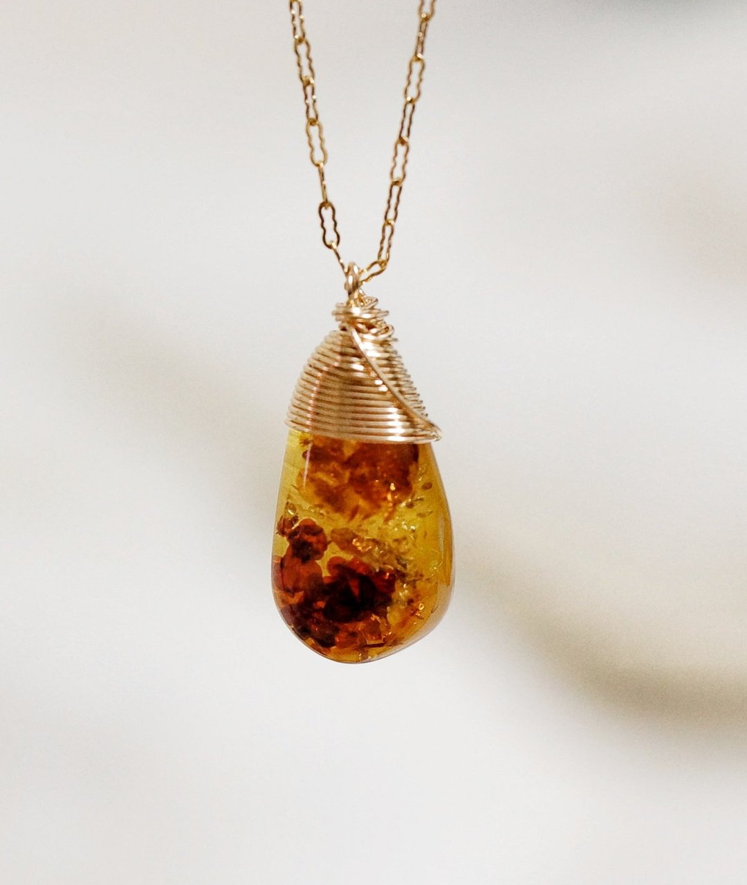 14K包金 GF 波罗的海琥珀锁骨链 No.4 ( 14K GF Amber Necklace ) - 锁骨链 - 宝石 