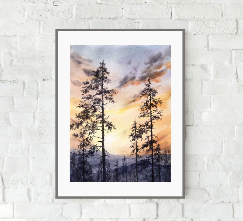 日落画原水彩 - 海报/装饰画/版画 - 纸 橘色