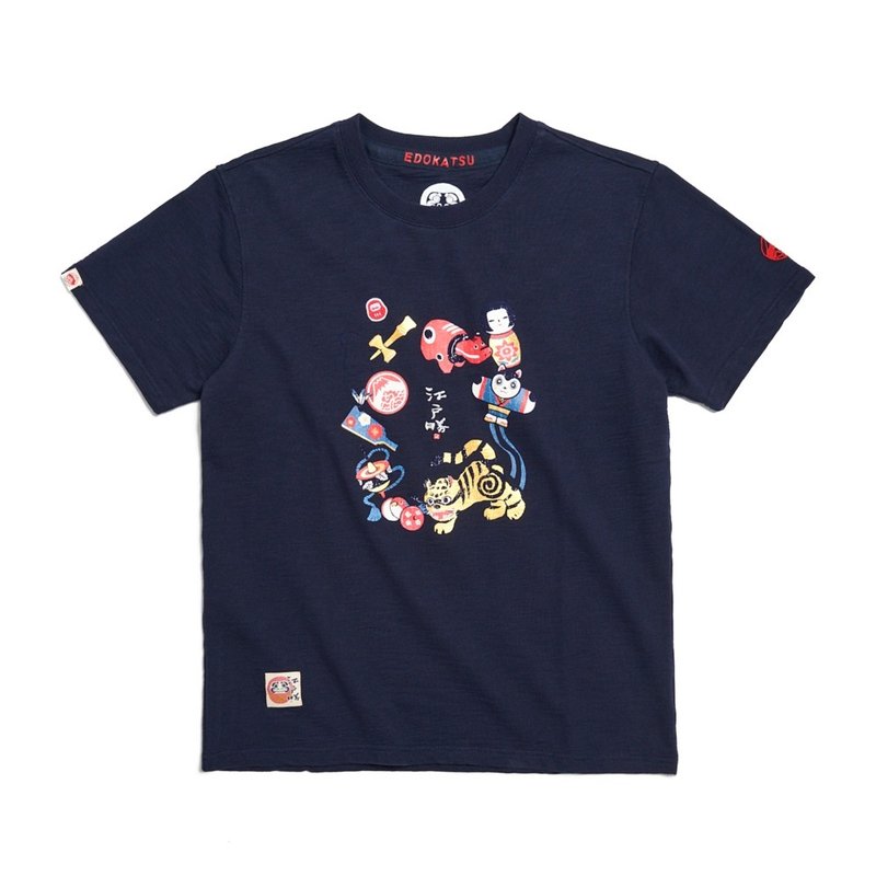 江户胜 日系 男装 日本童玩短袖T恤(丈青色) #上衣 - 男装上衣/T 恤 - 棉．麻 蓝色