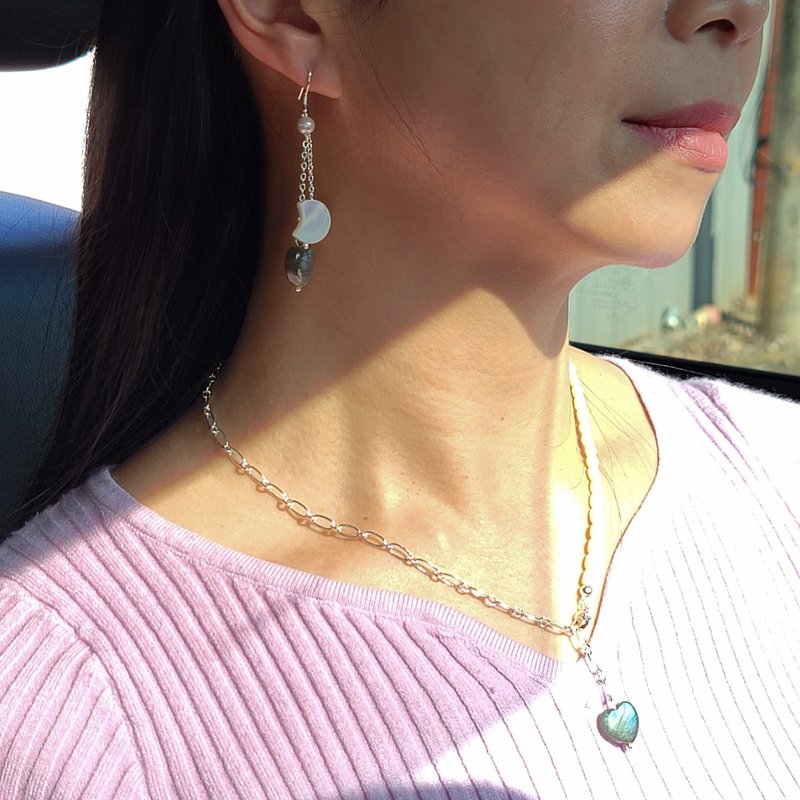 Six Cats S925银 灰拉长 珍珠 项链 耳环 礼物 - 项链 - 珍珠 