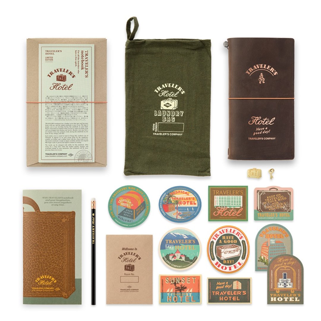 【日本同步发售】Traveler's Notebook 限量版文具组 饭店 - 笔记本/手帐 - 真皮 咖啡色