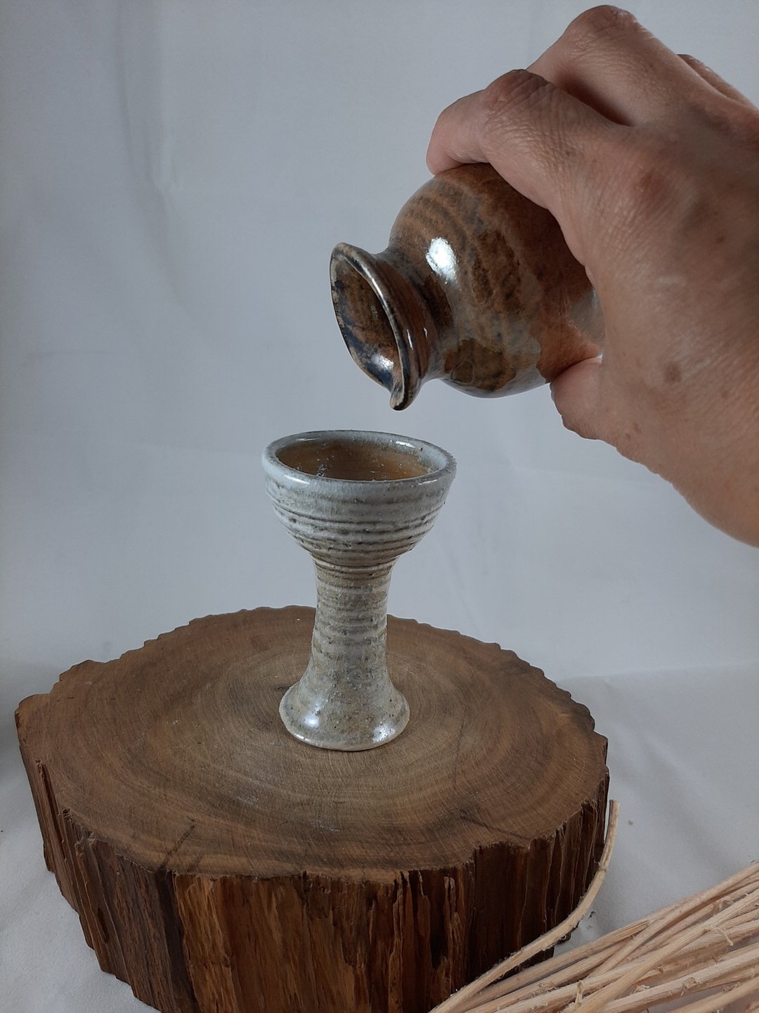 手工柴烧高脚酒杯 一组两杯 - 酒杯/酒器 - 瓷 银色