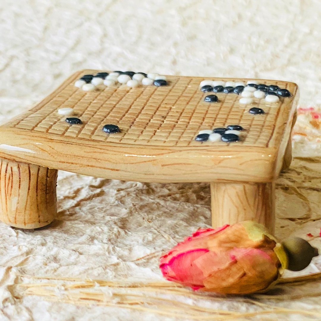 美国 Barbara Spear-Scully手捏陶瓷迷你围棋盘│袖珍手艺品 - 摆饰 - 陶 橘色