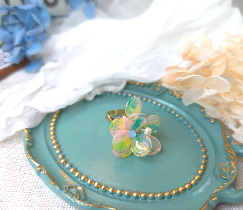 吉维尼的春天油画风水晶花戒指 - 戒指 - 树脂 多色