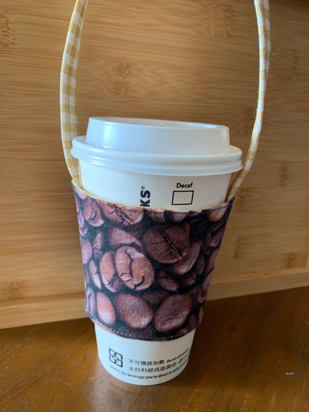 文青风环保手提杯袋 品一杯咖啡 手工双面 环保饮料袋 吸水 手摇 - 随行杯提袋/水壶袋 - 棉 咖啡色