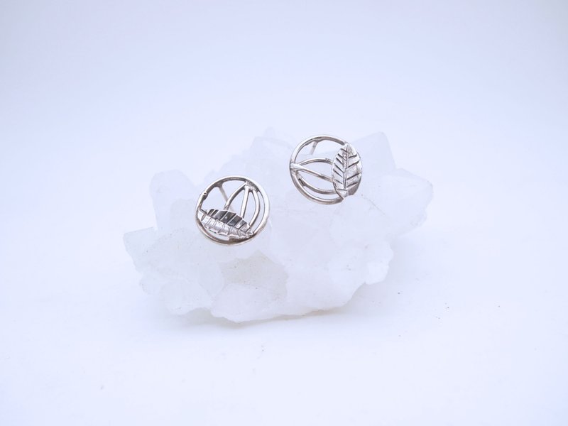 圈圈银叶耳针 - 耳环/耳夹 - 纯银 银色