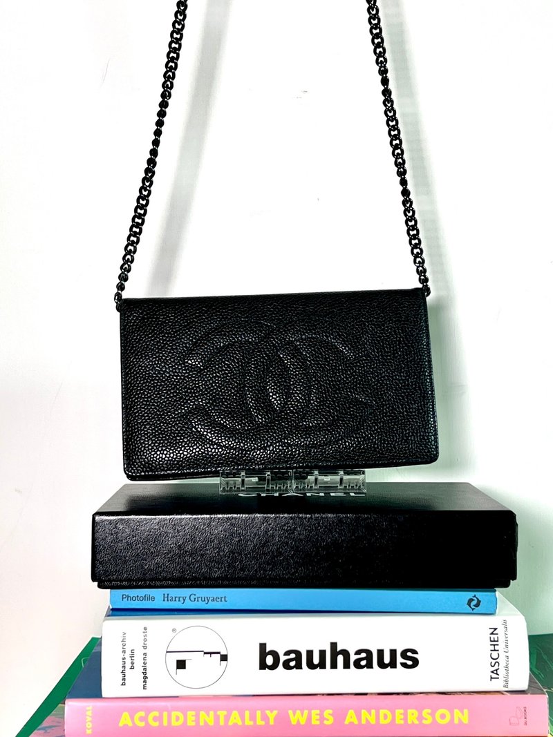 Chanel黑色荔枝皮口金钱包长夹小手袋 保卡 原装盒 送肩带 中古 - 皮夹/钱包 - 真皮 黑色