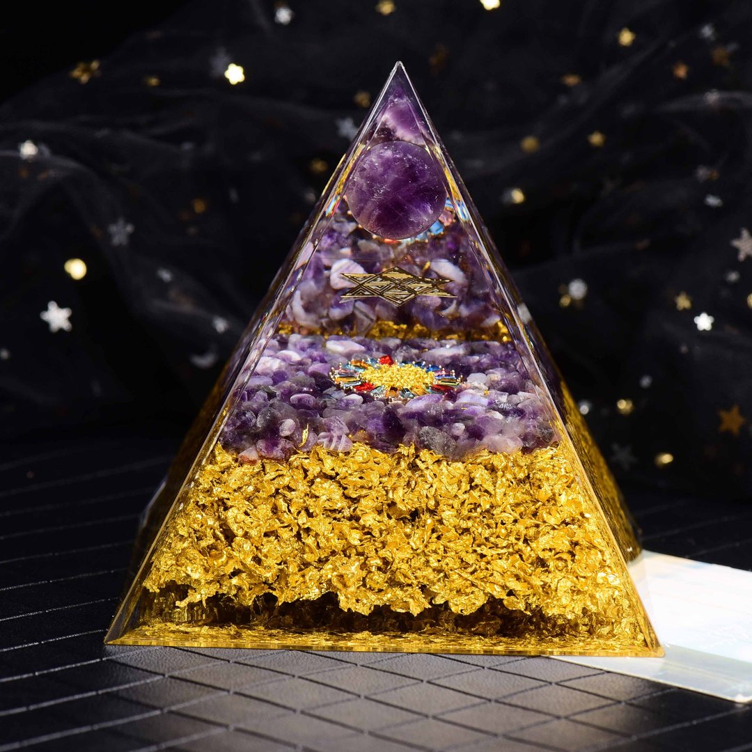 12cm超大亚克力金字塔奥根塔Orgonite/脉轮/冥想/能量紫水晶 - 摆饰 - 树脂 