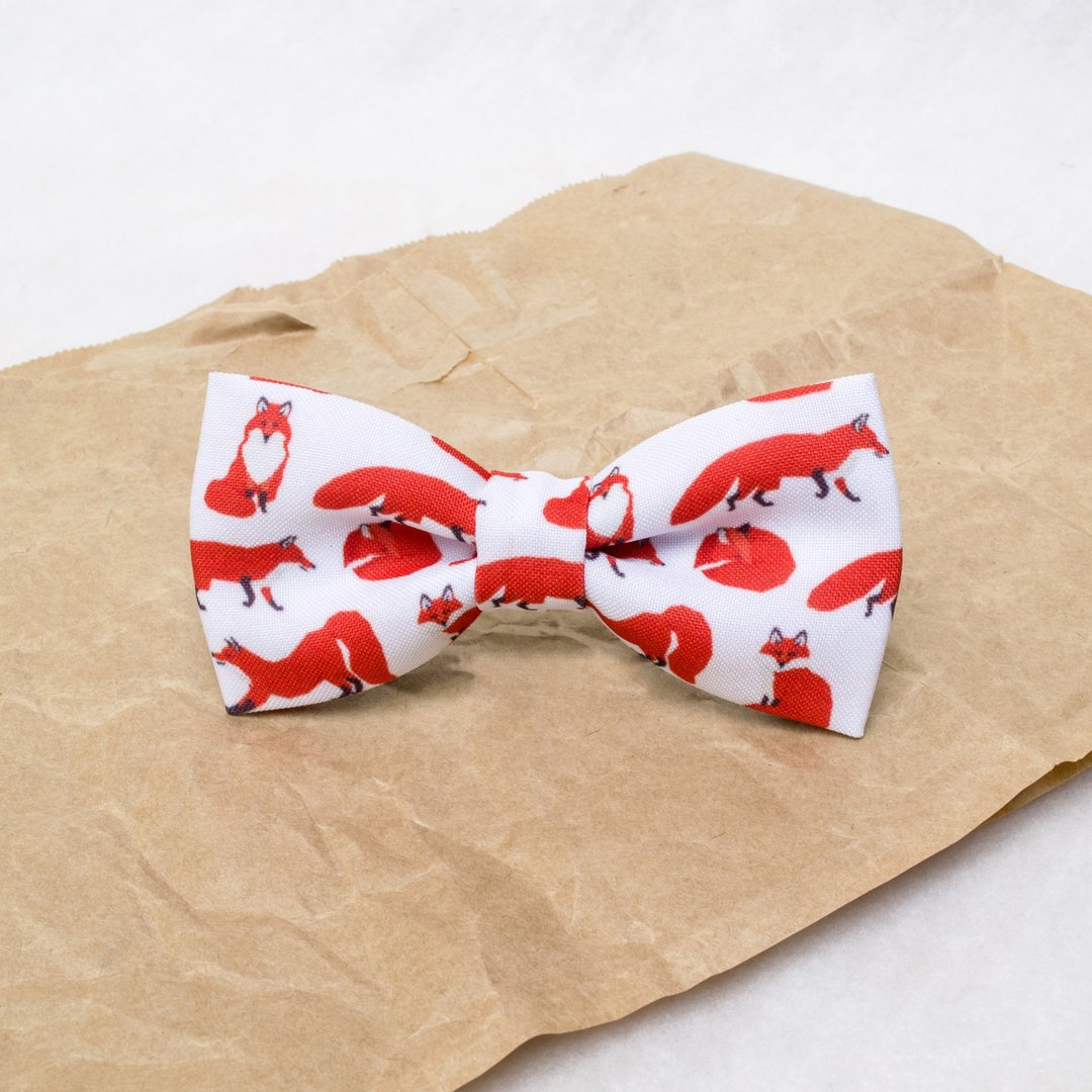 Fox bow tie for men, cute mens bow tie, bow tie with fox - 领结/领巾 - 聚酯纤维 白色