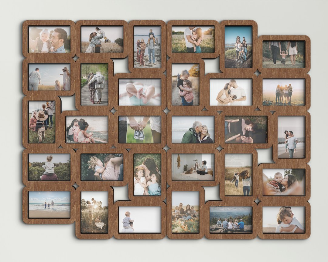 Multicolor photo frame wall gallery Big picture frame collage for 30 photos - 墙贴/壁贴 - 木头 咖啡色