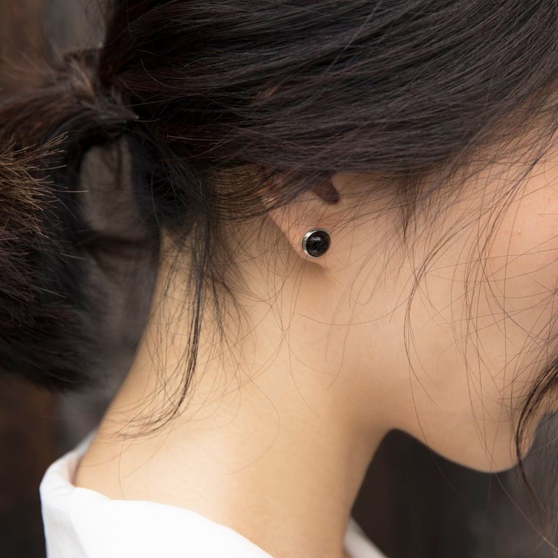 独家 包邮 天然石 宝石  银 耳环 定制 定制化 - 耳环/耳夹 - 半宝石 黑色