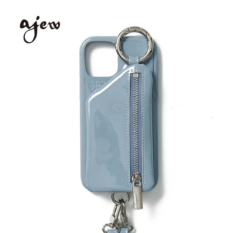 ajew patent 漆皮亮面拉链口袋手机壳 / blue(含背带) - 手机壳/手机套 - 人造皮革 蓝色