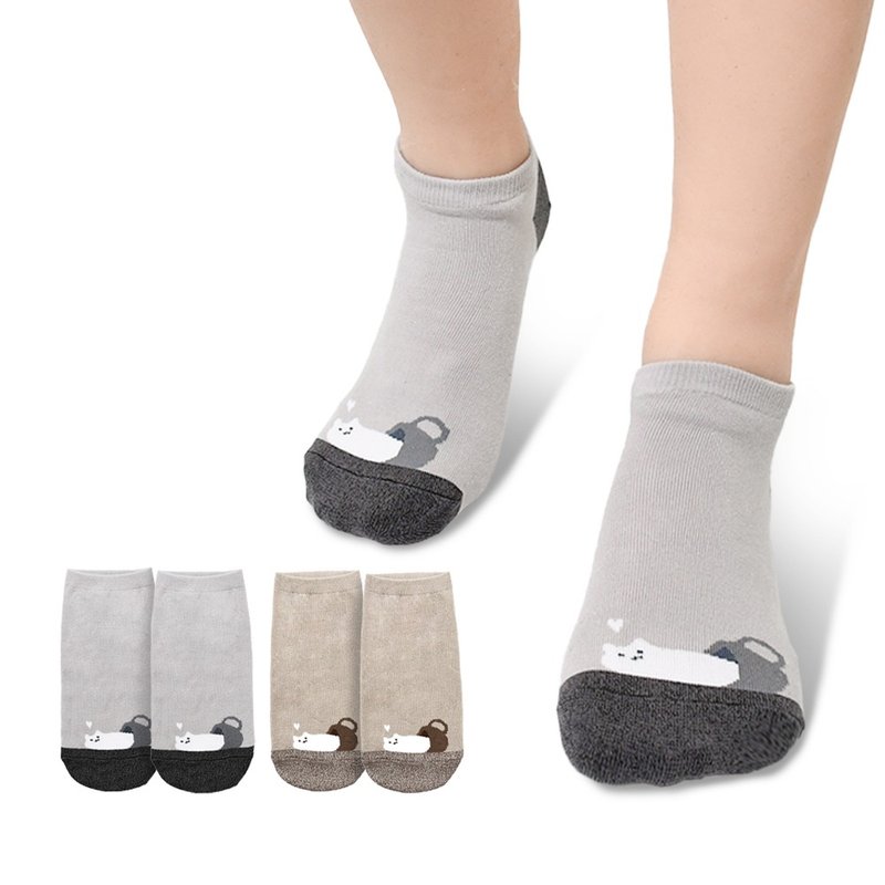 【MORINO】(3双组)抗菌造型船袜/拿铁猫 - 袜子 - 其他材质 白色