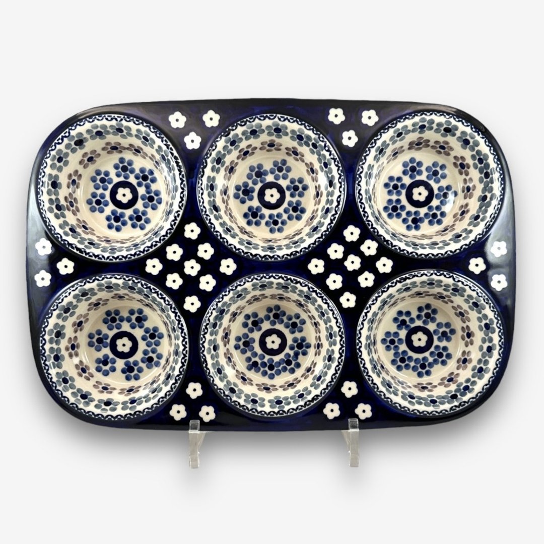 波兰手绘手工陶-马芬蛋糕模具 32cm 孔雀眼花系列 入门款 - 盘子/餐盘/盘架 - 陶 蓝色