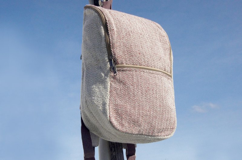 圣诞礼物 情人节礼物 限量一件自然染棉麻后背包 / 肩背包 / 民族登山包 / 旅行后背包 / 电脑包 / 手工包 - 植物染 西班牙童趣撞色后背包 - 后背包/双肩包 - 棉．麻 红色