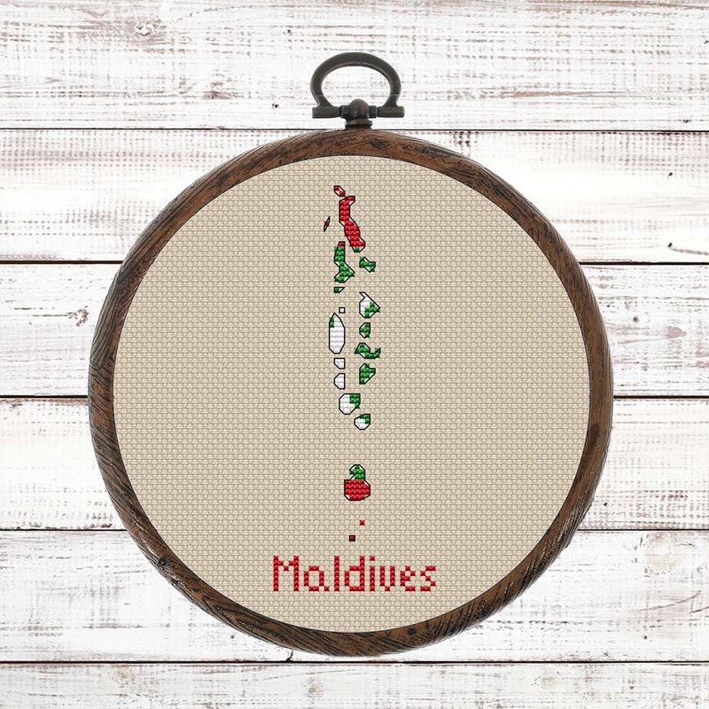 马尔代夫十字绣图案，岛屿地图刺绣，旅行爱好者礼物 Xstitch - 手工艺教程/工具书 - 其他材质 