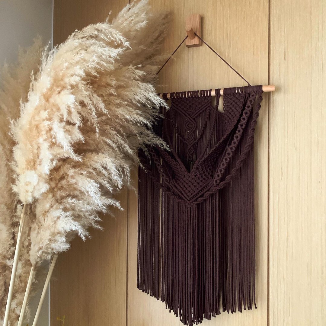 Macrame 对称大型精致编织挂饰 - 墙贴/壁贴 - 棉 咖啡色