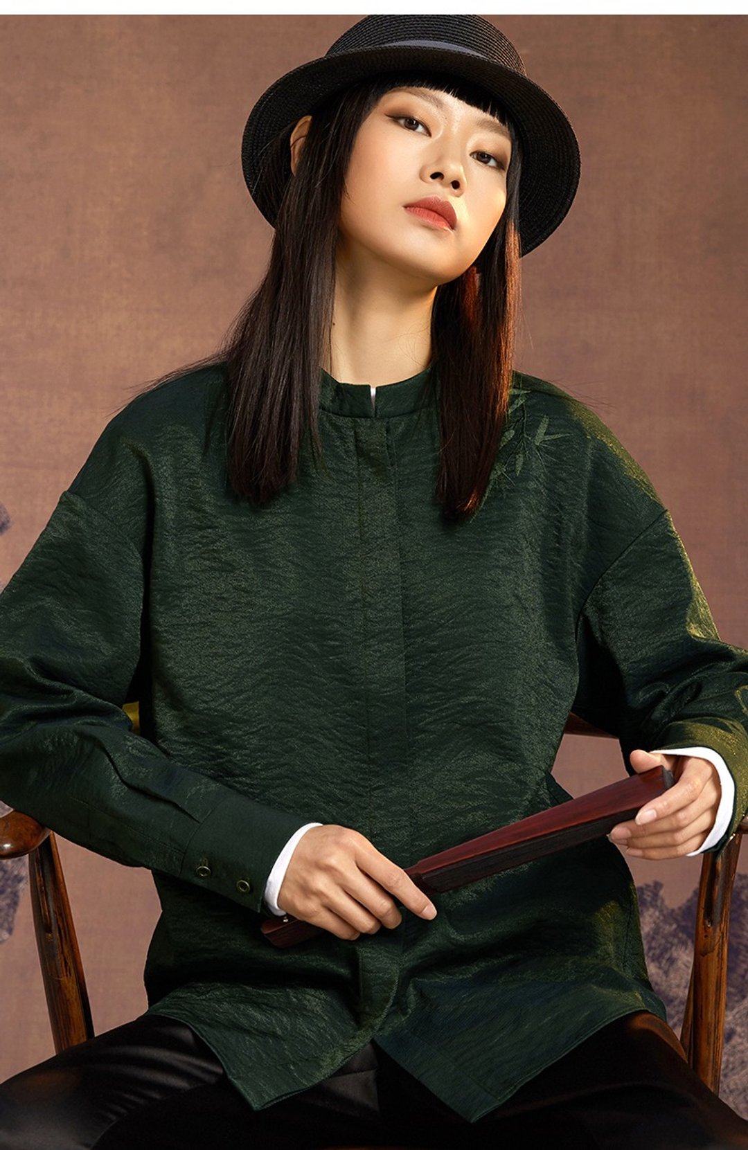 碧竹/新中式宽松衬衣 休闲衬衫 - 女装衬衫 - 聚酯纤维 绿色