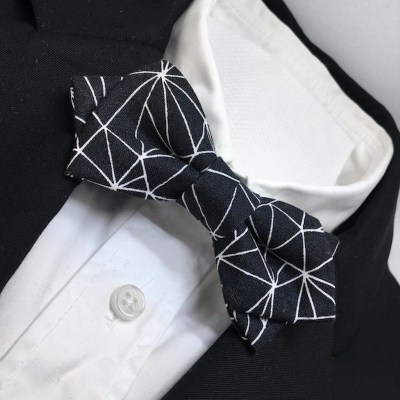 Geometric pattern bowtie butterfly - 领结/领巾 - 棉．麻 黑色