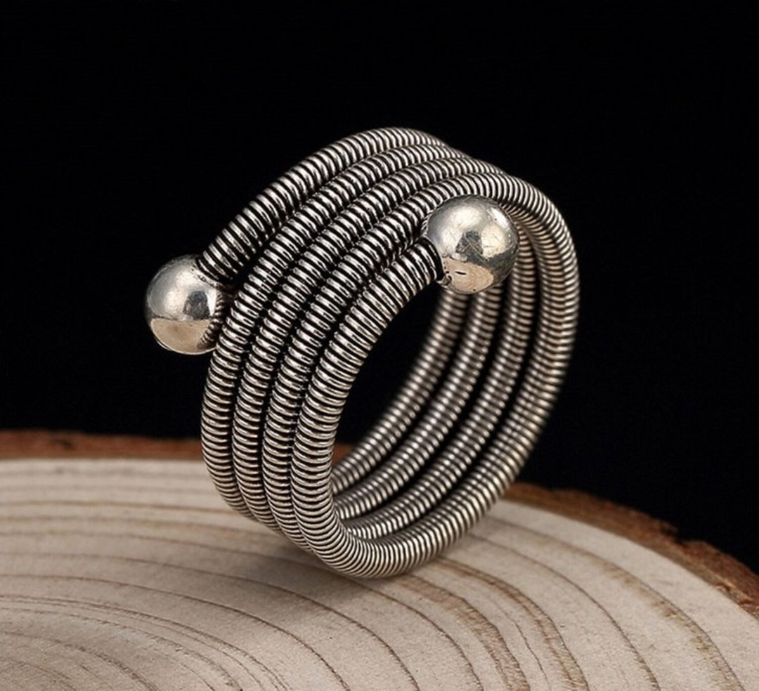 Real 925 Sterling Silver Handmade Multi-layer Spring Rings Unisex Lovely Balls - 戒指 - 纯银 银色
