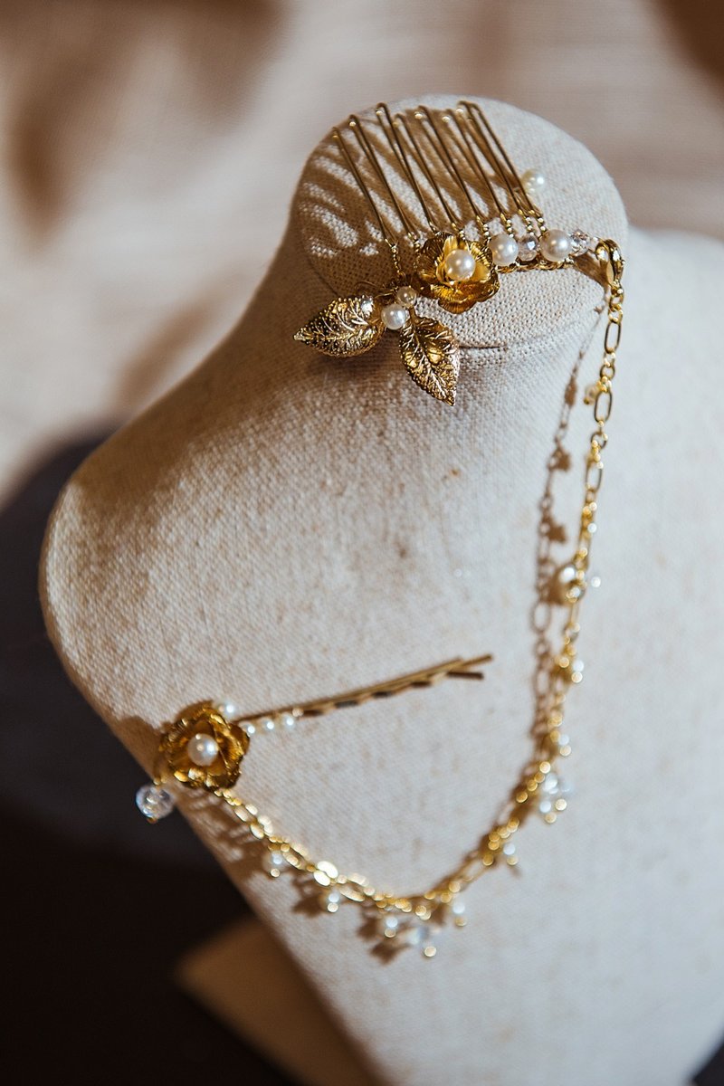 【圣诞优惠】【送礼】珍珠玫瑰-多变化用途发叉发夹发饰组 - 发饰 - 其他金属 