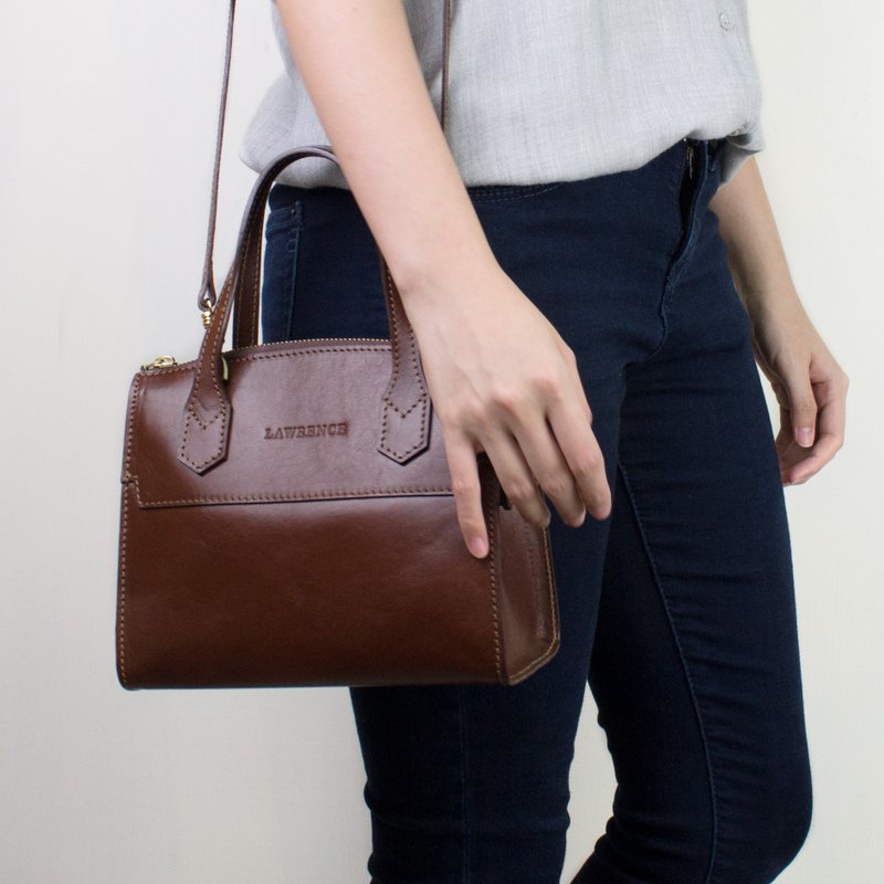 意大利植鞣革牛皮侧背包mini 侧背包 斜背包 生日情人节礼物 - 侧背包/斜挎包 - 真皮 咖啡色