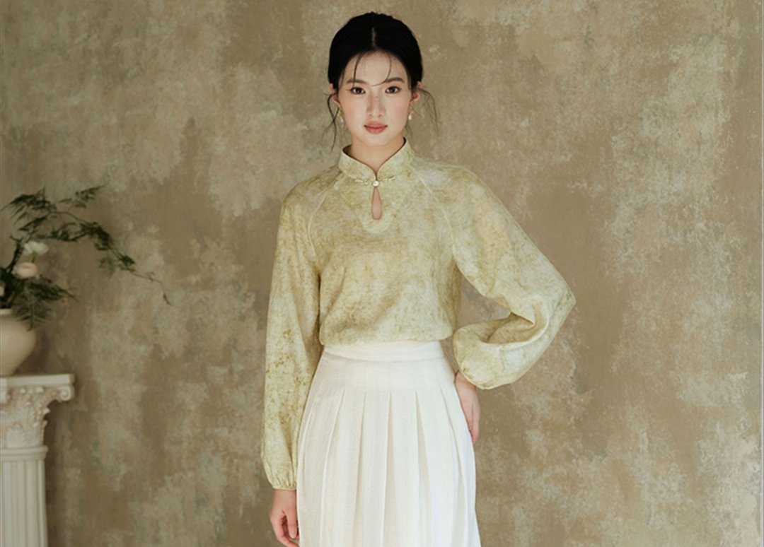 【春藓绿】新中式复古中国风 炒色工艺棉麻小衫 - 女装上衣 - 棉 绿色