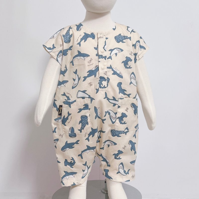 简约连身装 豆腐鲨鲨 - 包屁衣/连体衣 - 棉．麻 白色