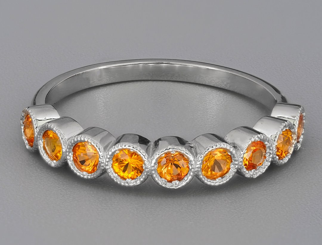 Semi Eternity ring with natural sapphires - 戒指 - 贵金属 金色