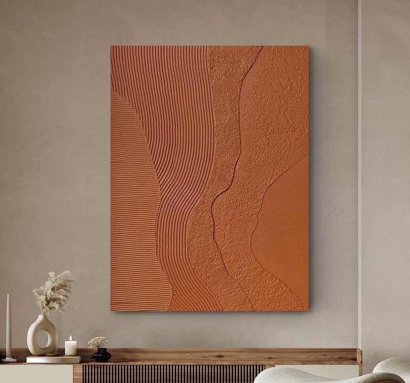 赤陶纹理抽象画 |斯堪的纳维亚墙艺术 |橙色尼罗河 - 墙贴/壁贴 - 棉．麻 橘色