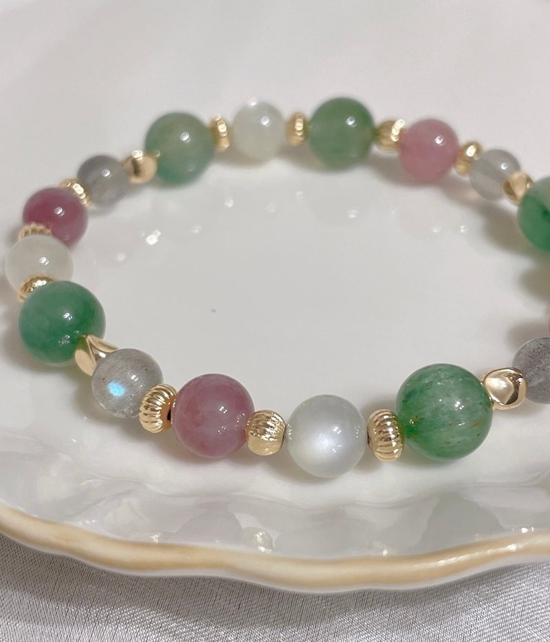 拉长石/绿月光石/紫马粉晶/印度翠玉//爱情情绪/弹性水晶手环 - 手链/手环 - 其他金属 白色