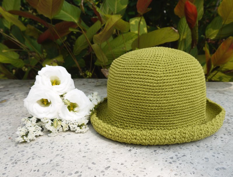 阿母の手做帽-夏日棉绳帽-简约中圆帽/青苹果绿/母亲节/野餐 - 帽子 - 棉．麻 绿色