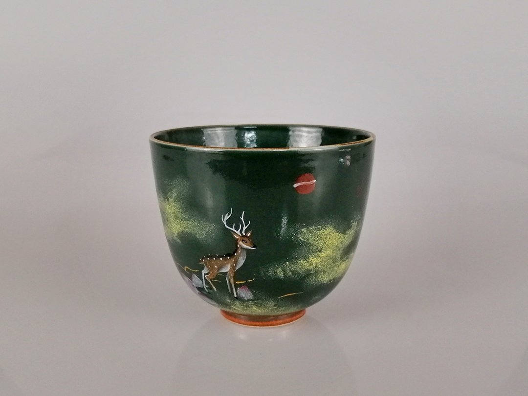 柴烧 手工 手绘 景德镇 等于堂 绿釉 仙鹿主人杯 - 茶具/茶杯 - 瓷 绿色