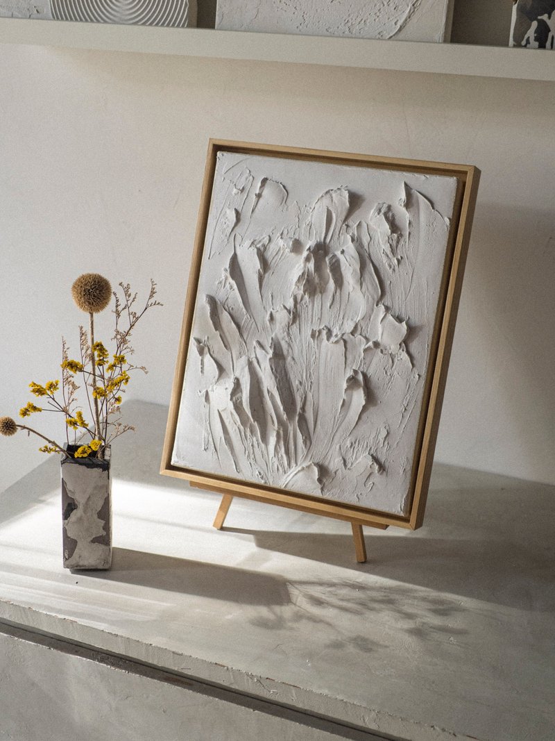 立体石膏画【室温奶油】中 + 框  / 库存 / 只有一幅 - 画框/相框 - 水泥 白色