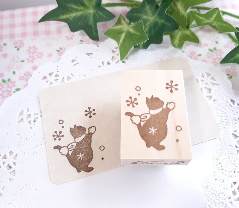 猫咪冬日物语：雪地嬉戏款橡皮擦印章 - 印章/印台 - 橡胶 透明