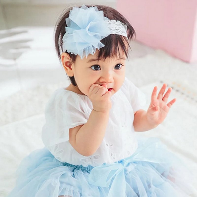 新生宝宝专属 手缝无黏胶 Headband 手工花朵朵设计头饰-天真纯蓝 - 婴儿饰品 - 聚酯纤维 蓝色