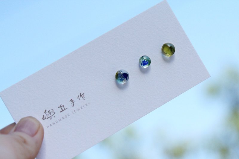 窑烧玻璃 耳针/耳环 925纯银针 A01 - 耳环/耳夹 - 银 绿色